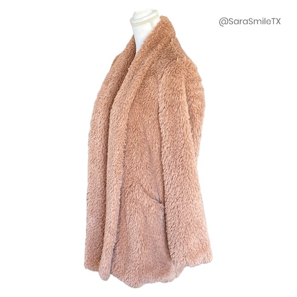 KENNETH COLE NY Blush Pink Teddy Bear Plush Faux Fur Mid-Length Coat - Picture 4 of 15